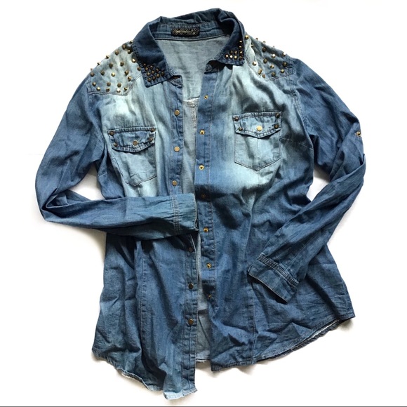 QEDL | BOHO FESTIVAL STYLED STUDDED DENIM SHIRT - Picture 2 of 8